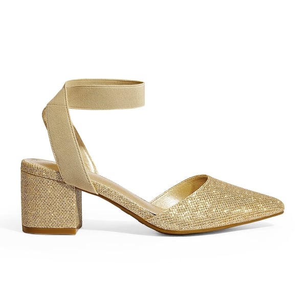 Pointed Toe Pumps with Ankle Strap - GOLD GLITTER - 1